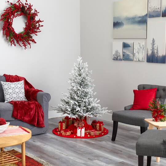 4ft. Pre-Lit Flocked Fraser Fir Artificial Christmas Tree with Warm White LED Lights